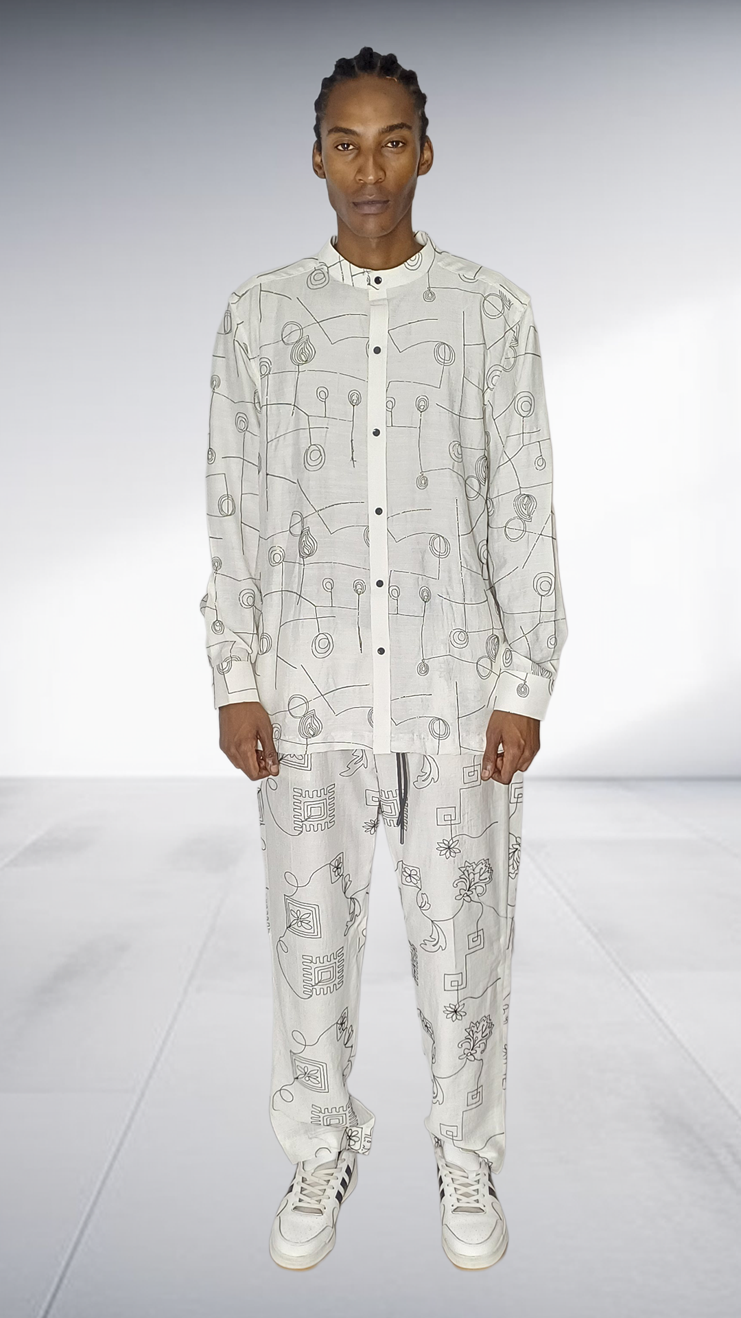 Ephymol Embroided Abstract Line Art Two-Piece Set - Cream