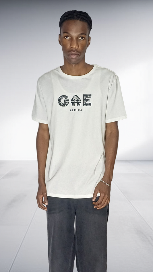 GAE Africa Logo T-Shirt - Cream with African Print