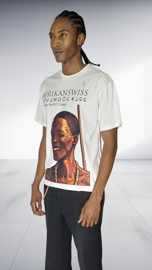 Afrikanswiss Graphic Portrait T-Shirt - Cream