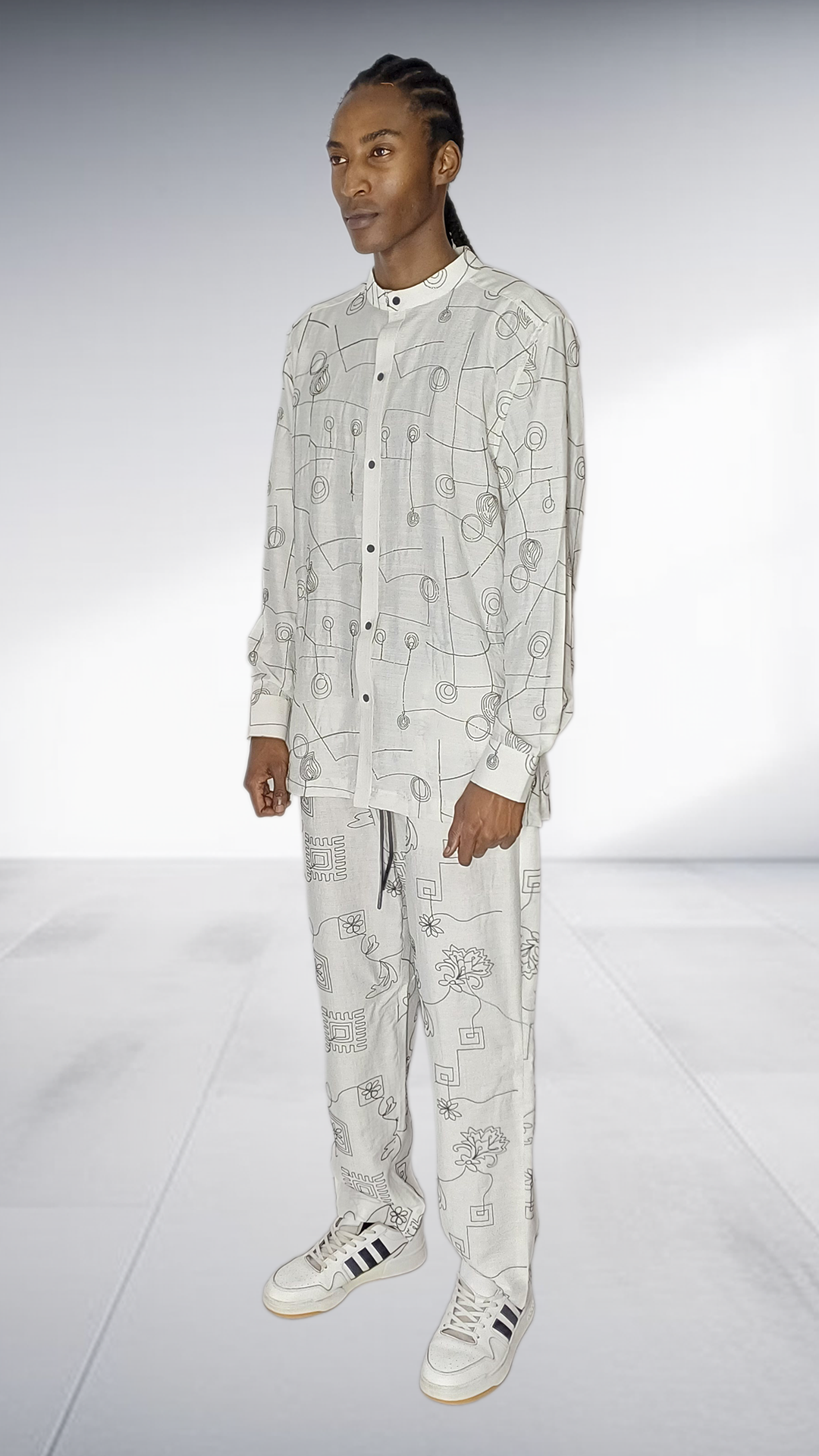 Ephymol Embroided Abstract Line Art Two-Piece Set - Cream