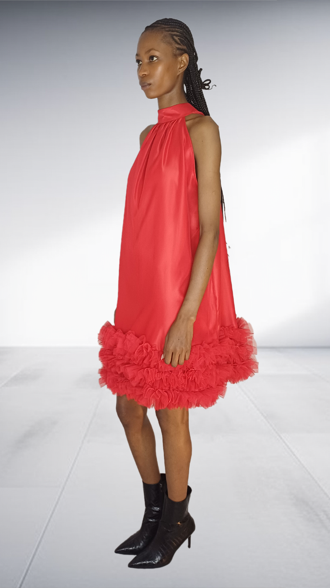 Red halter-neck Freedom Dress with Ruffle
