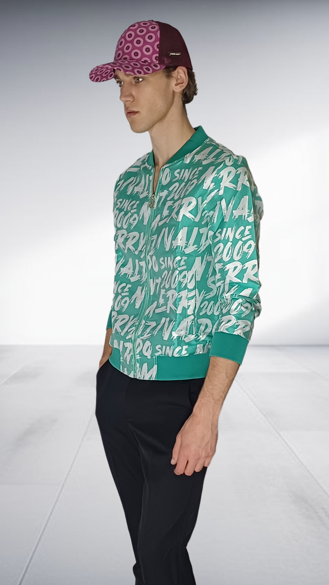 Nivaldo Thierry Graphic Print Bomber Jacket - Turquoise & White