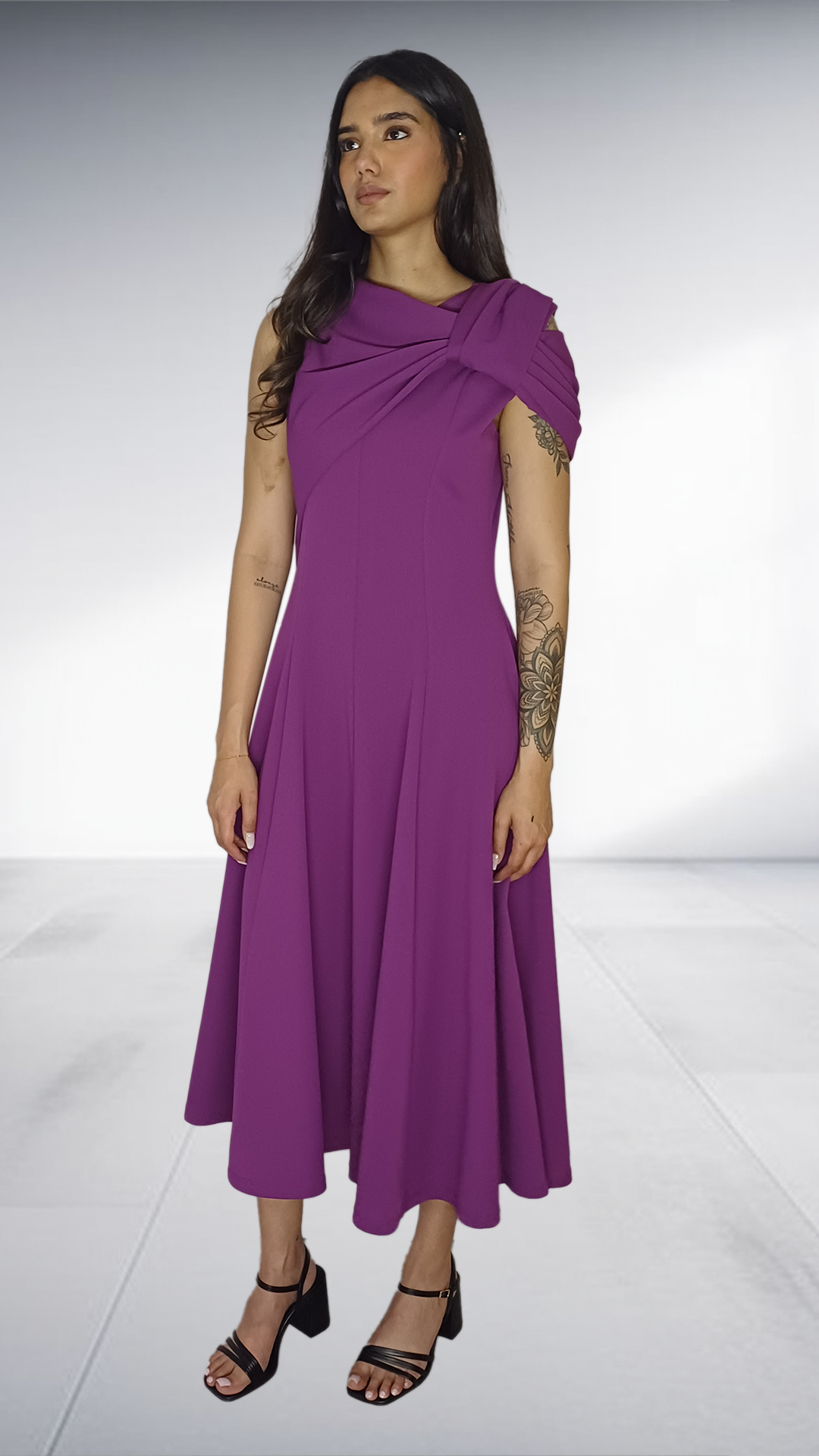 Erre Purple Bow-Detail Midi Dress