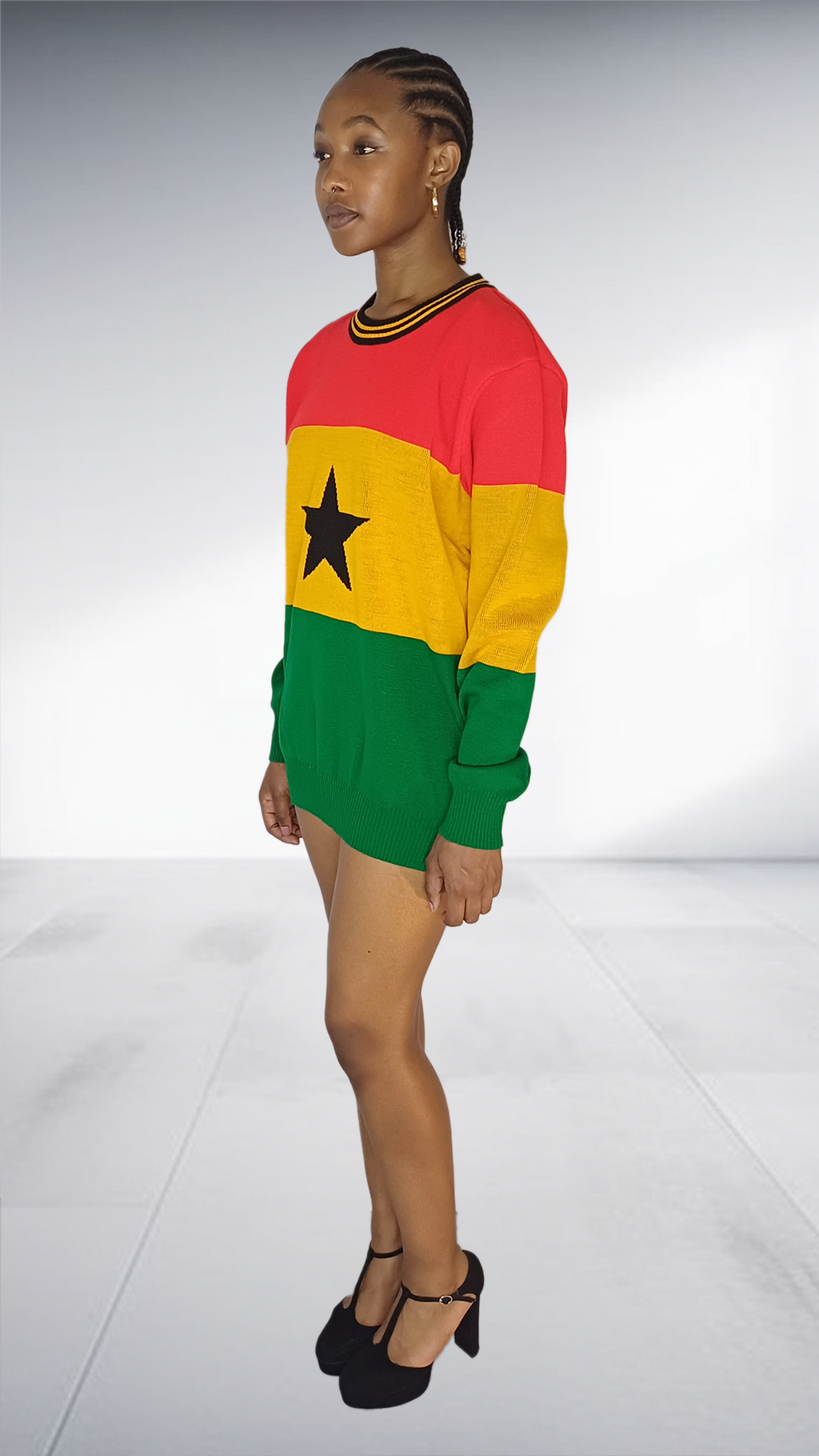 Isiqhaza Ghana Flag Inspired Sweater Dress with Black Star