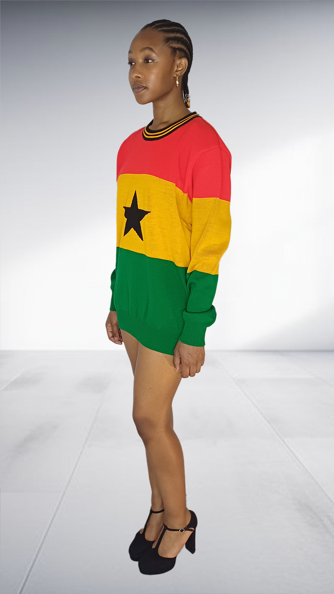 Isiqhaza Ghana Flag Inspired Sweater Dress with Black Star