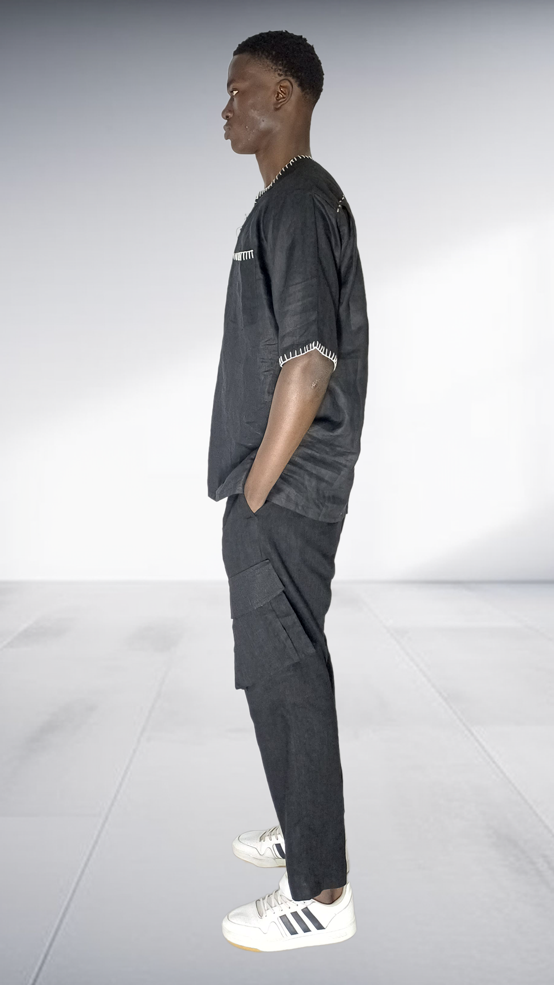 J.O.B Black Linen Embroidered Two-Piece Set