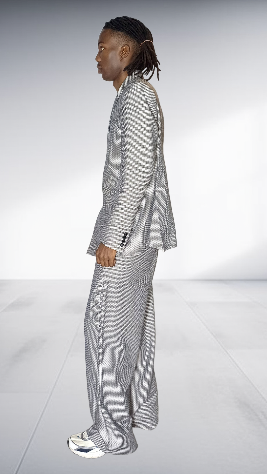 Fundundzi Grey Printed Suit Set - Double-Breasted Blazer & Wide-Leg Pants