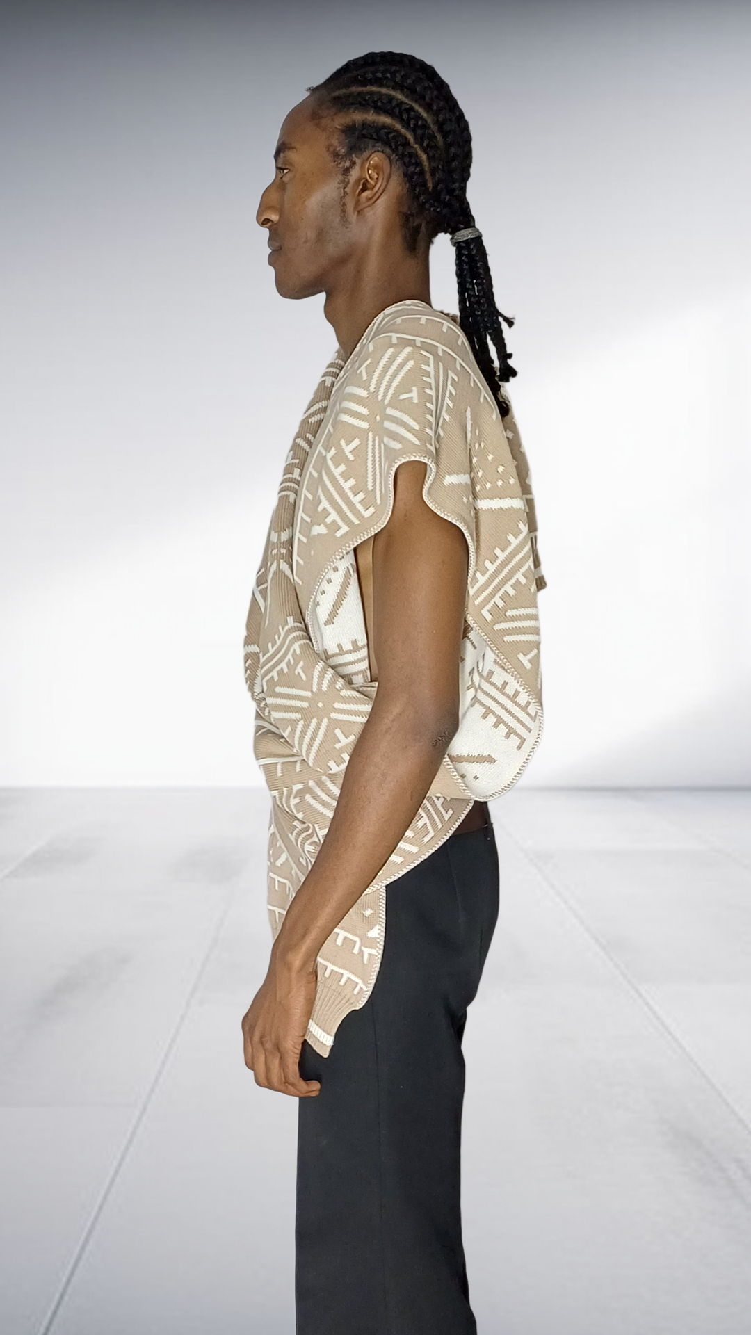 Mille Collines Kichana Wrap Shawl - Beige & White Geometric