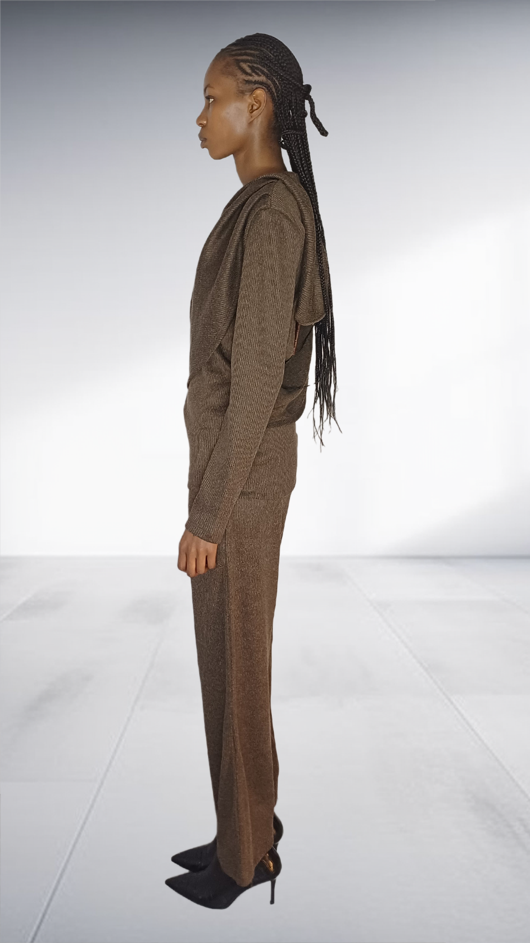Fundundzi Brown Textured Cascade Wrap Hoodie Two-Piece Set