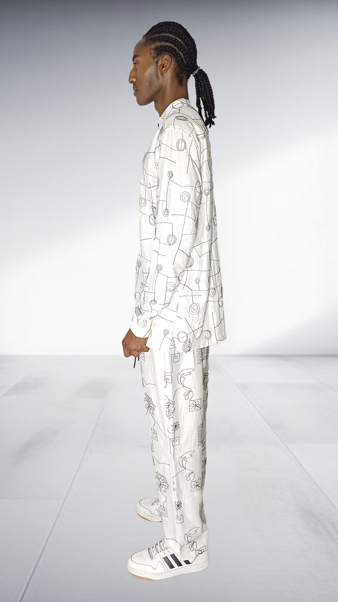 Ephymol Embroided Abstract Line Art Two-Piece Set - Cream