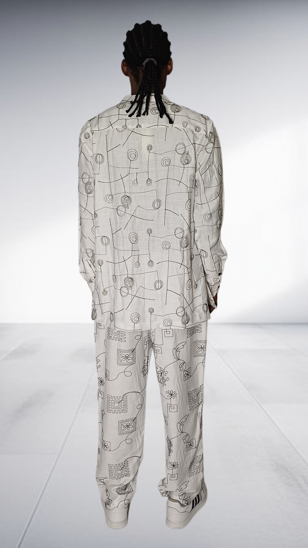 Ephymol Embroided Abstract Line Art Two-Piece Set - Cream