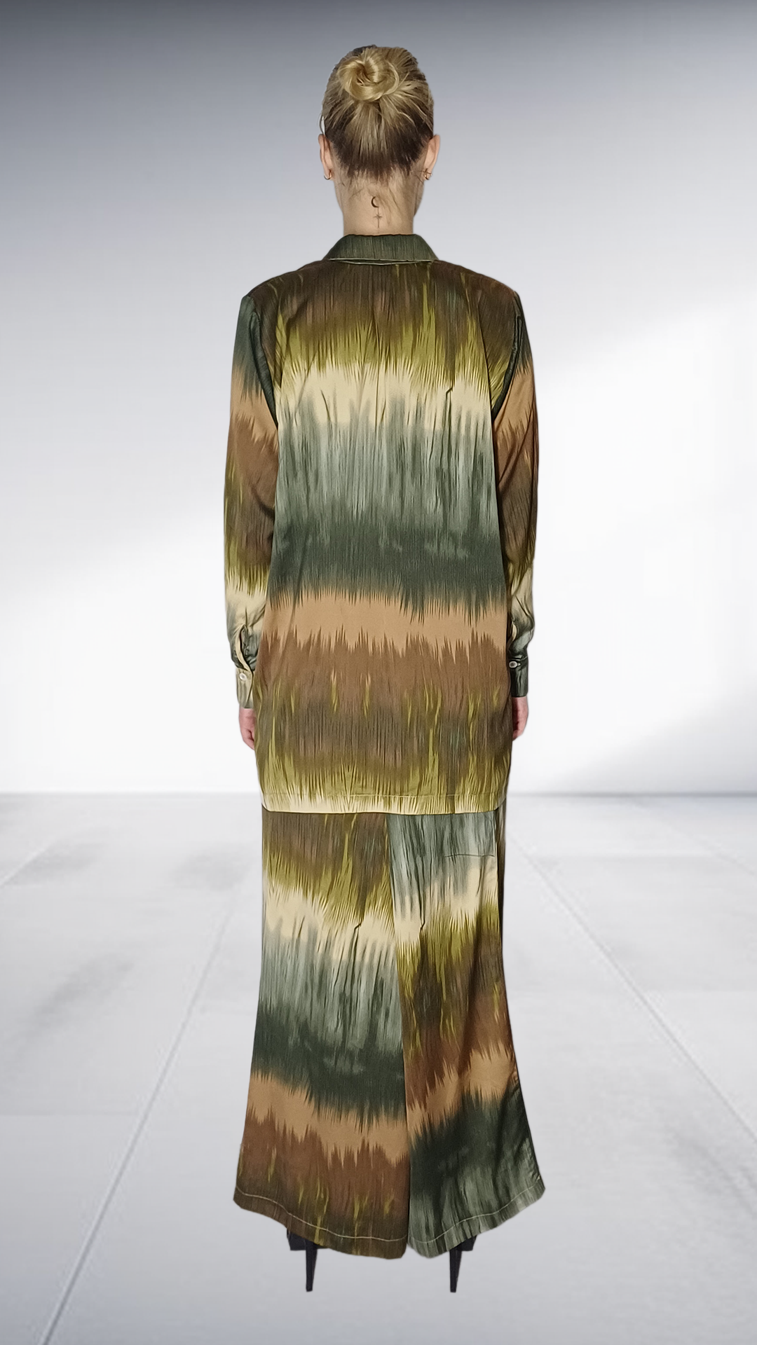 Nina Sedumedi Abstract Print Shirt & Wide-Leg Pants Set - Olive, Taupe & Cream