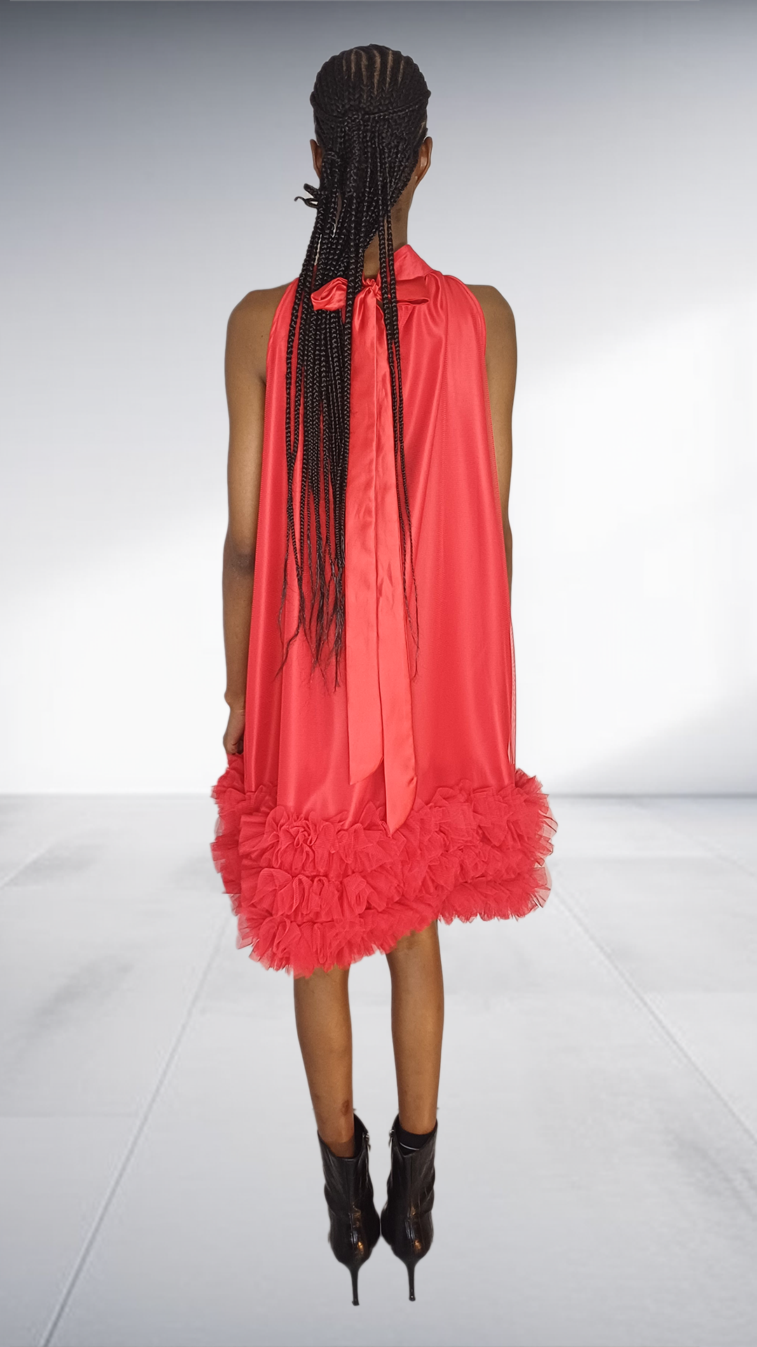 Red halter-neck Freedom Dress with Ruffle