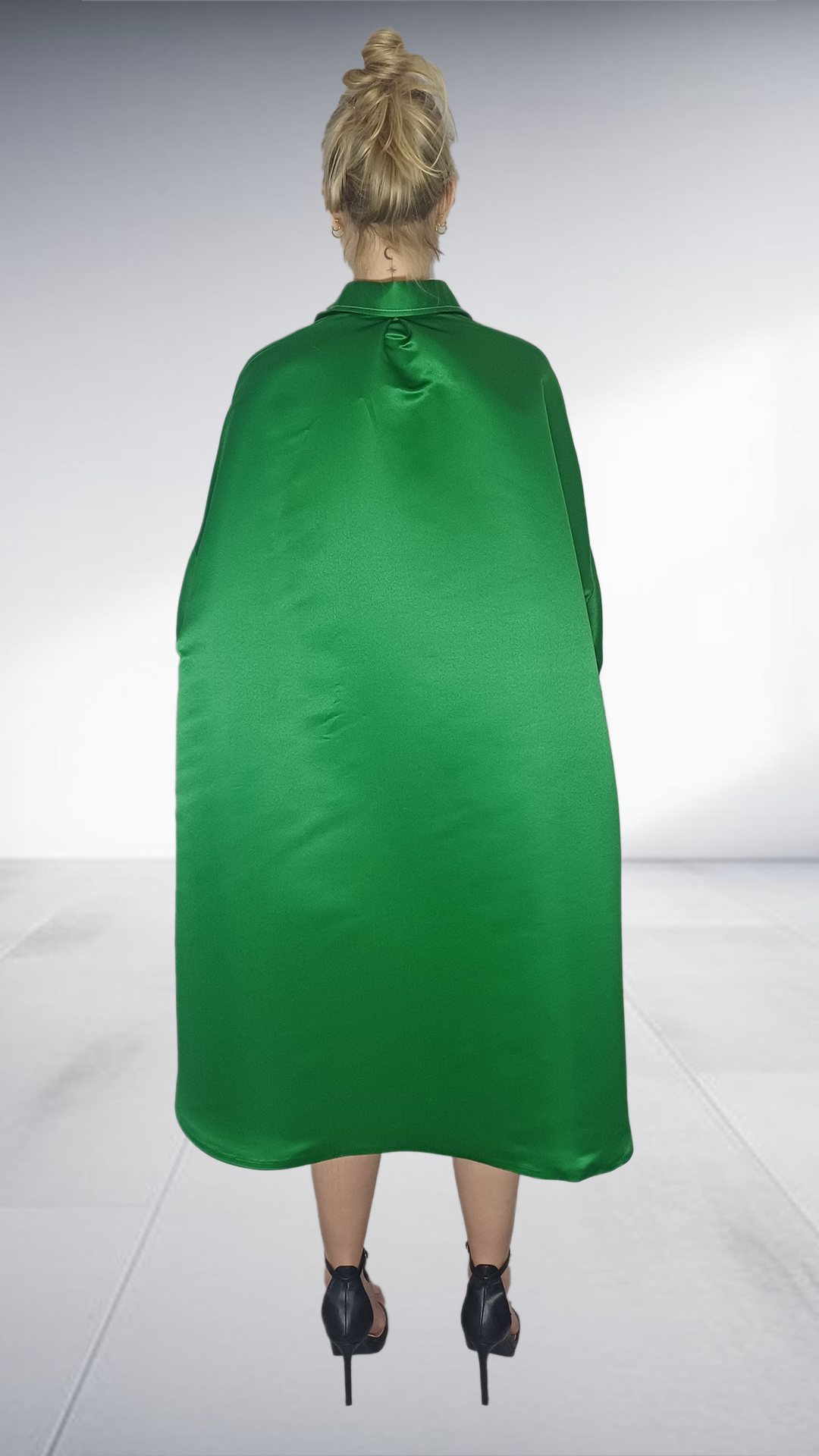 Matte Nolim Emerald Green Oversized Satin Shirt Dress
