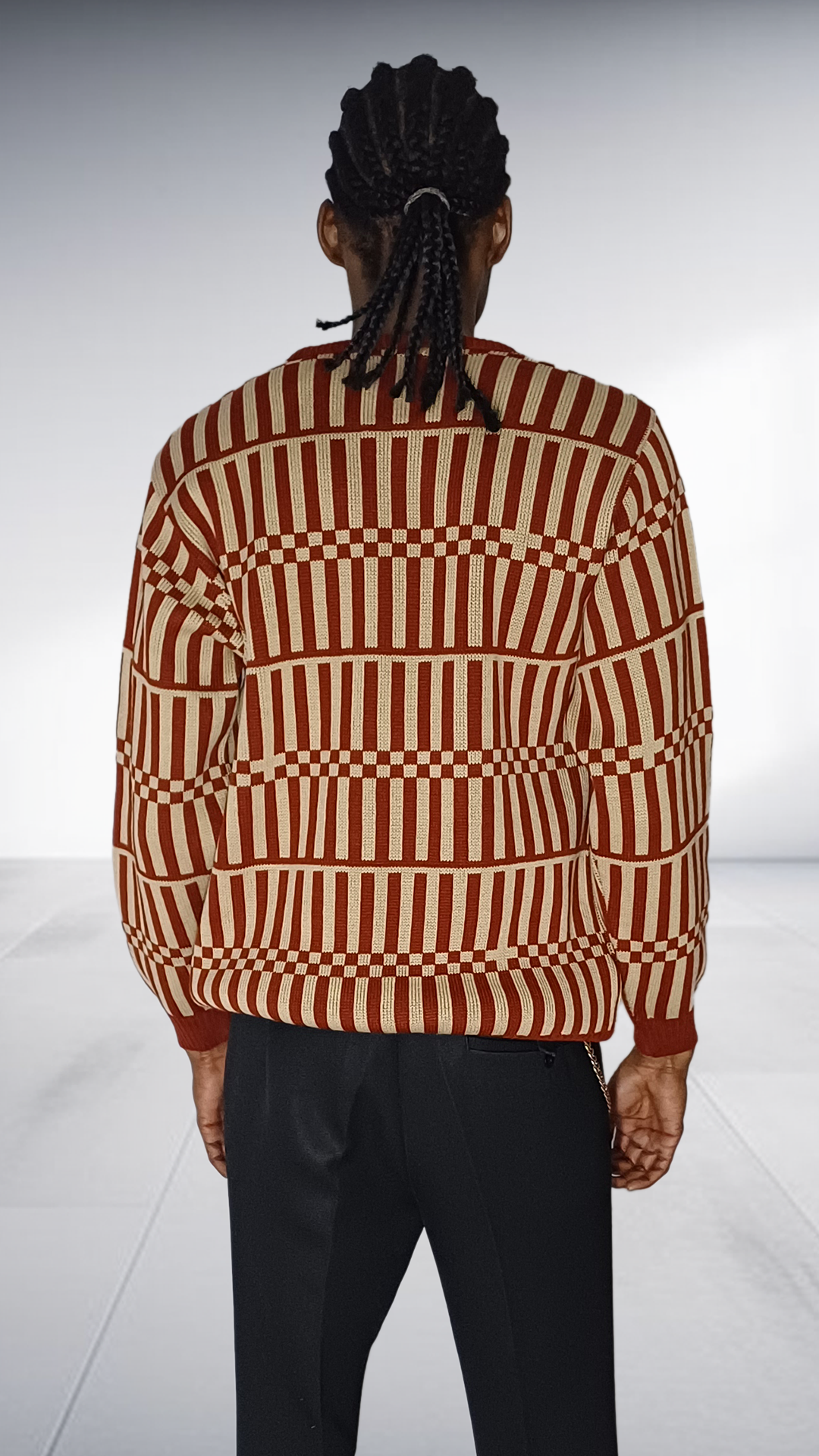Chale Striped & Checkered Knit Sweater - Rust & Cream