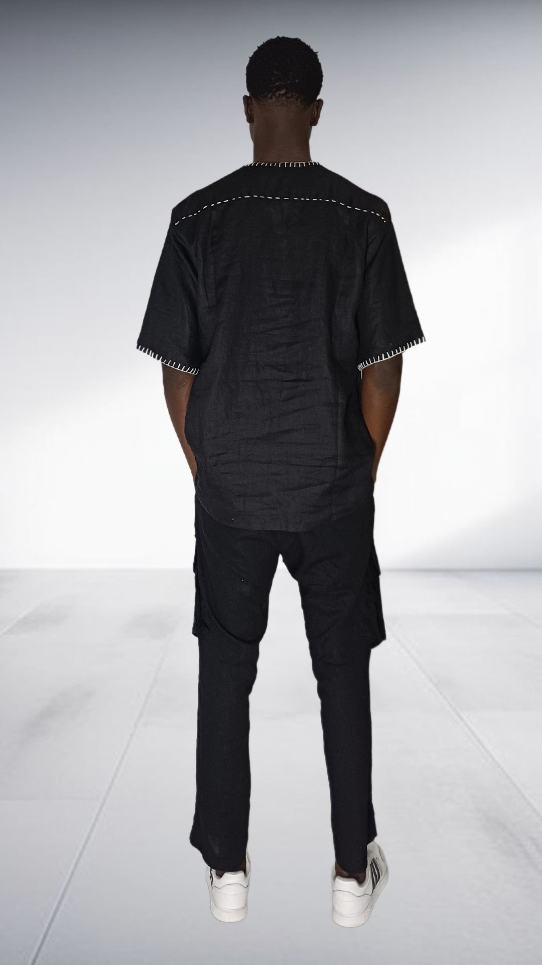 J.O.B Black Linen Embroidered Two-Piece Set
