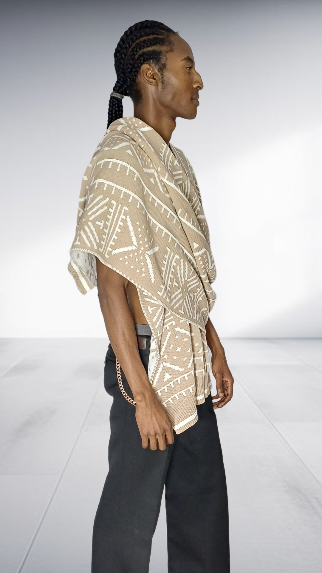Mille Collines Kichana Wrap Shawl - Beige & White Geometric