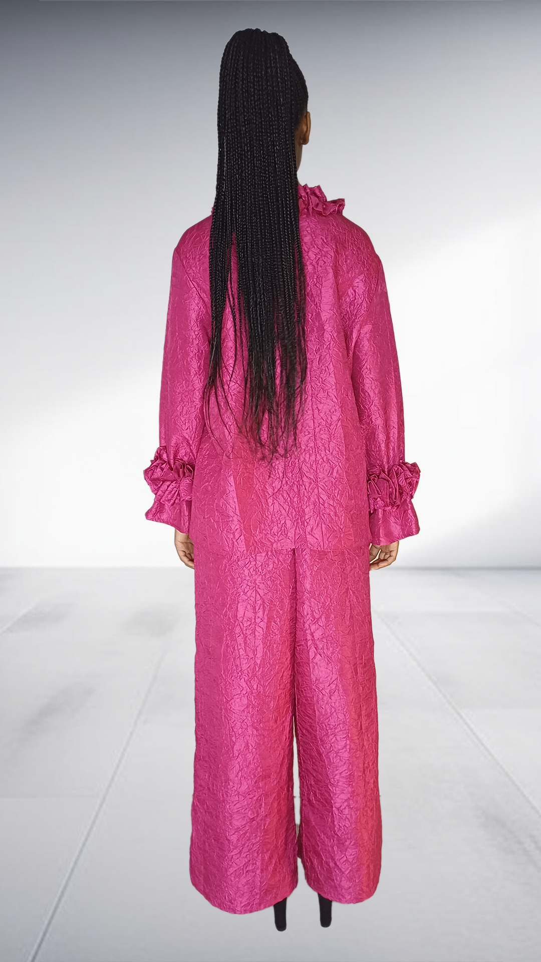 Twii Afrika Pink Brocade Ruffle Collar Two-Piece Set