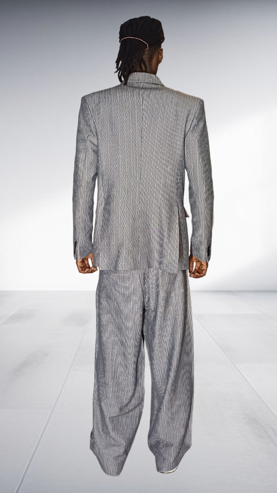 Fundundzi Grey Printed Suit Set - Double-Breasted Blazer & Wide-Leg Pants