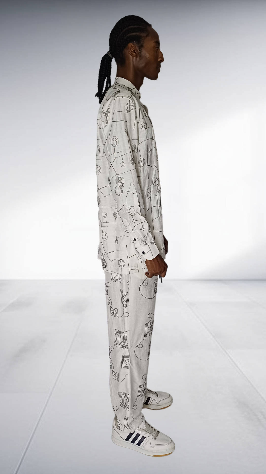 Ephymol Embroided Abstract Line Art Two-Piece Set - Cream