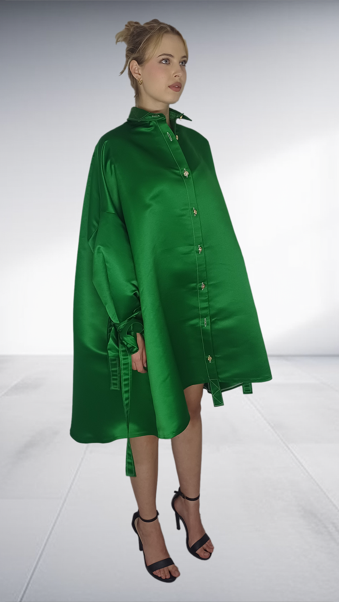 Emerald Green Oversized Satin Shirt Dress