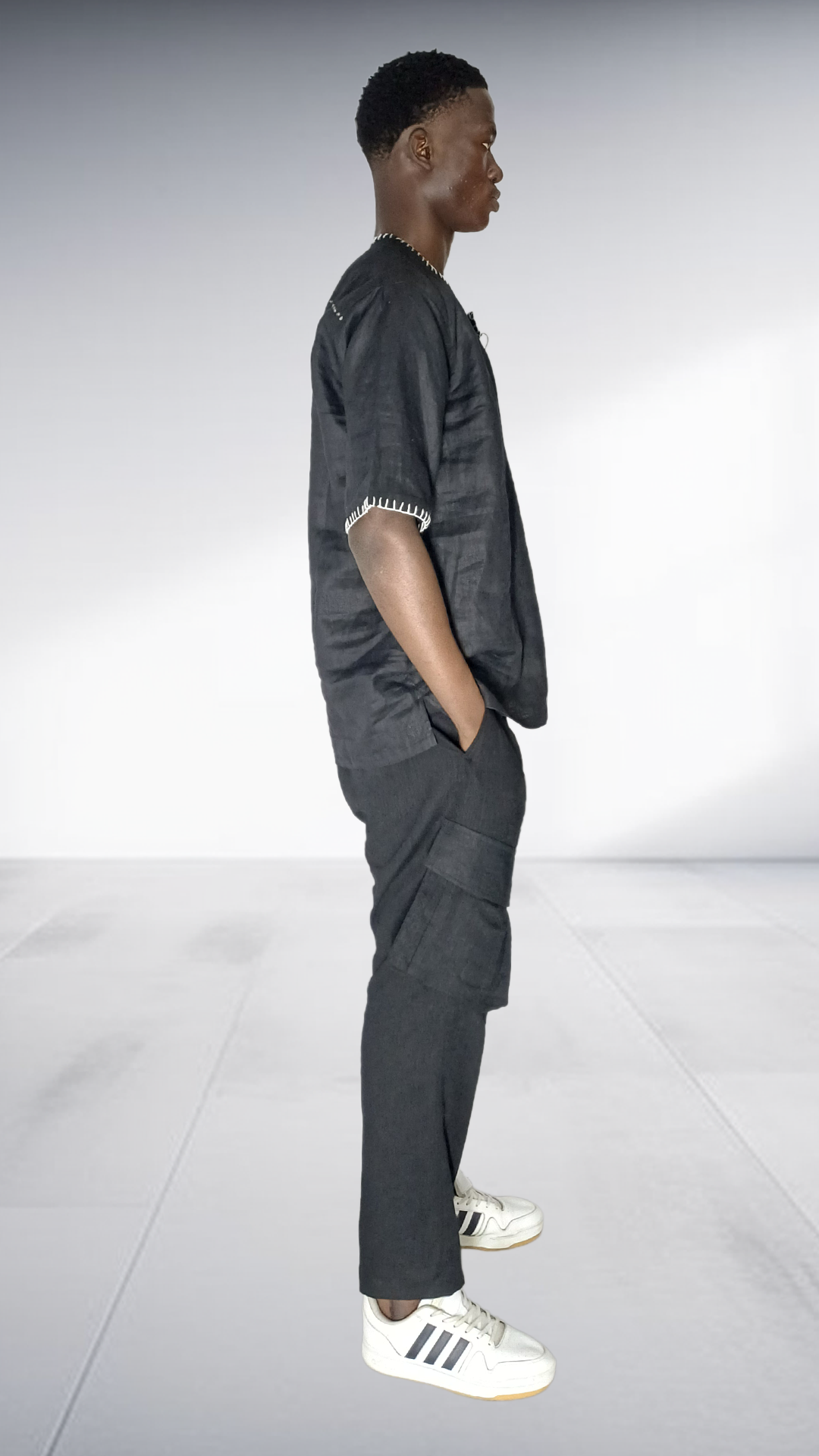 J.O.B Black Linen Embroidered Two-Piece Set