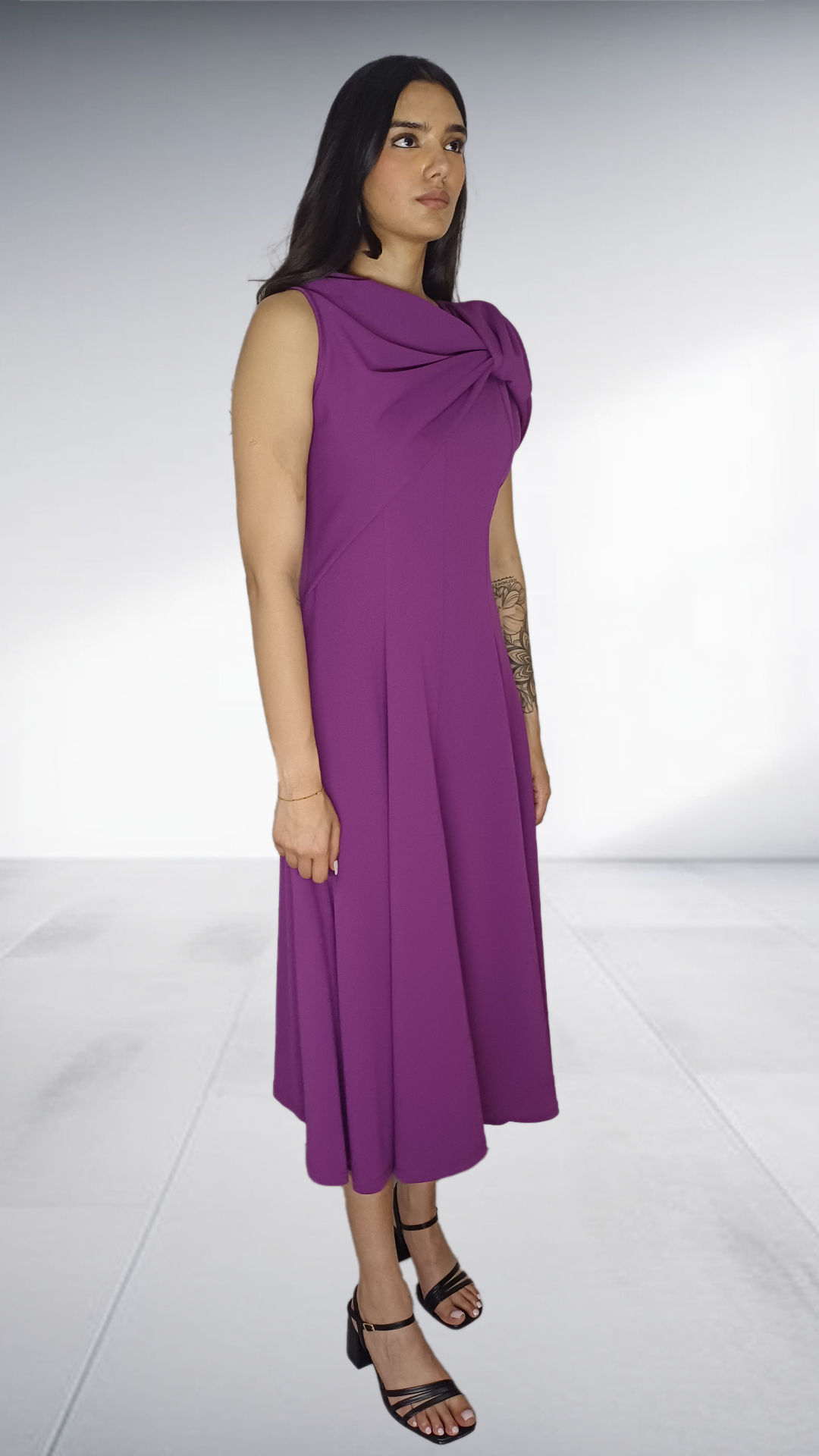 Purple Bow-Detail Midi Dress