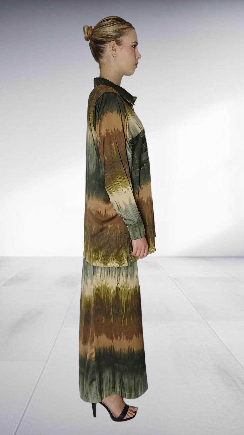 Nina Sedumedi Abstract Print Shirt & Wide-Leg Pants Set - Olive, Taupe & Cream