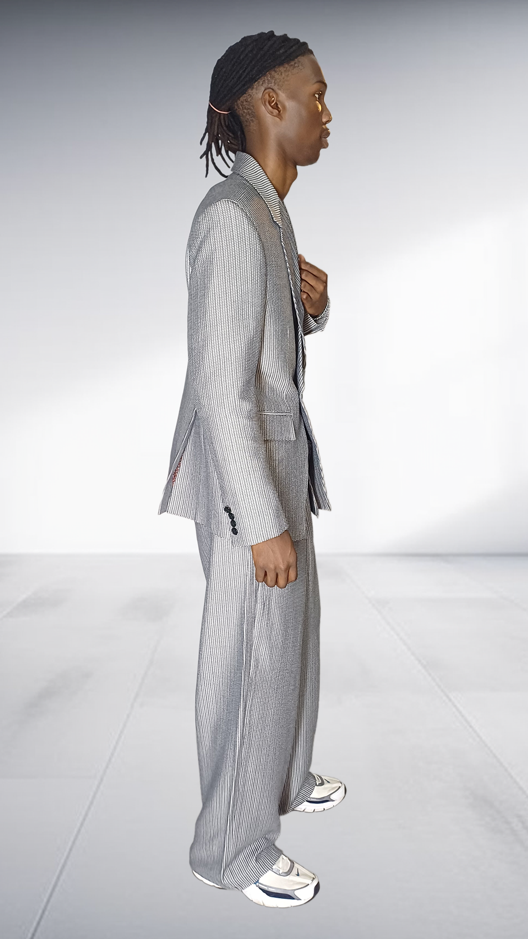 Fundundzi Grey Printed Suit Set - Double-Breasted Blazer & Wide-Leg Pants