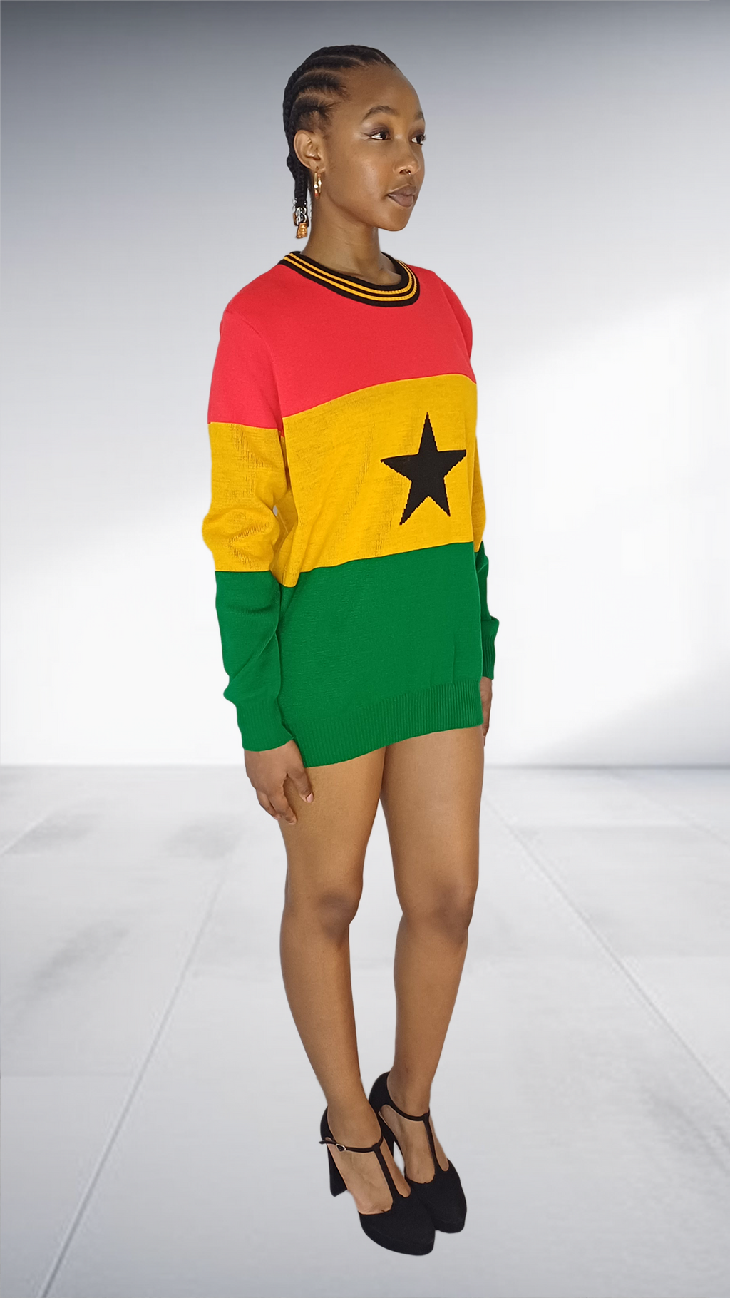 Isiqhaza Ghana Flag Inspired Sweater Dress with Black Star