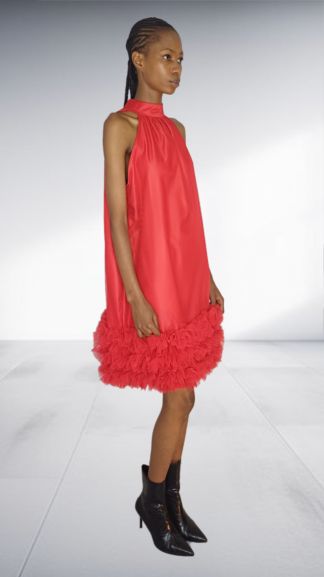 Red halter-neck Freedom Dress with Ruffle