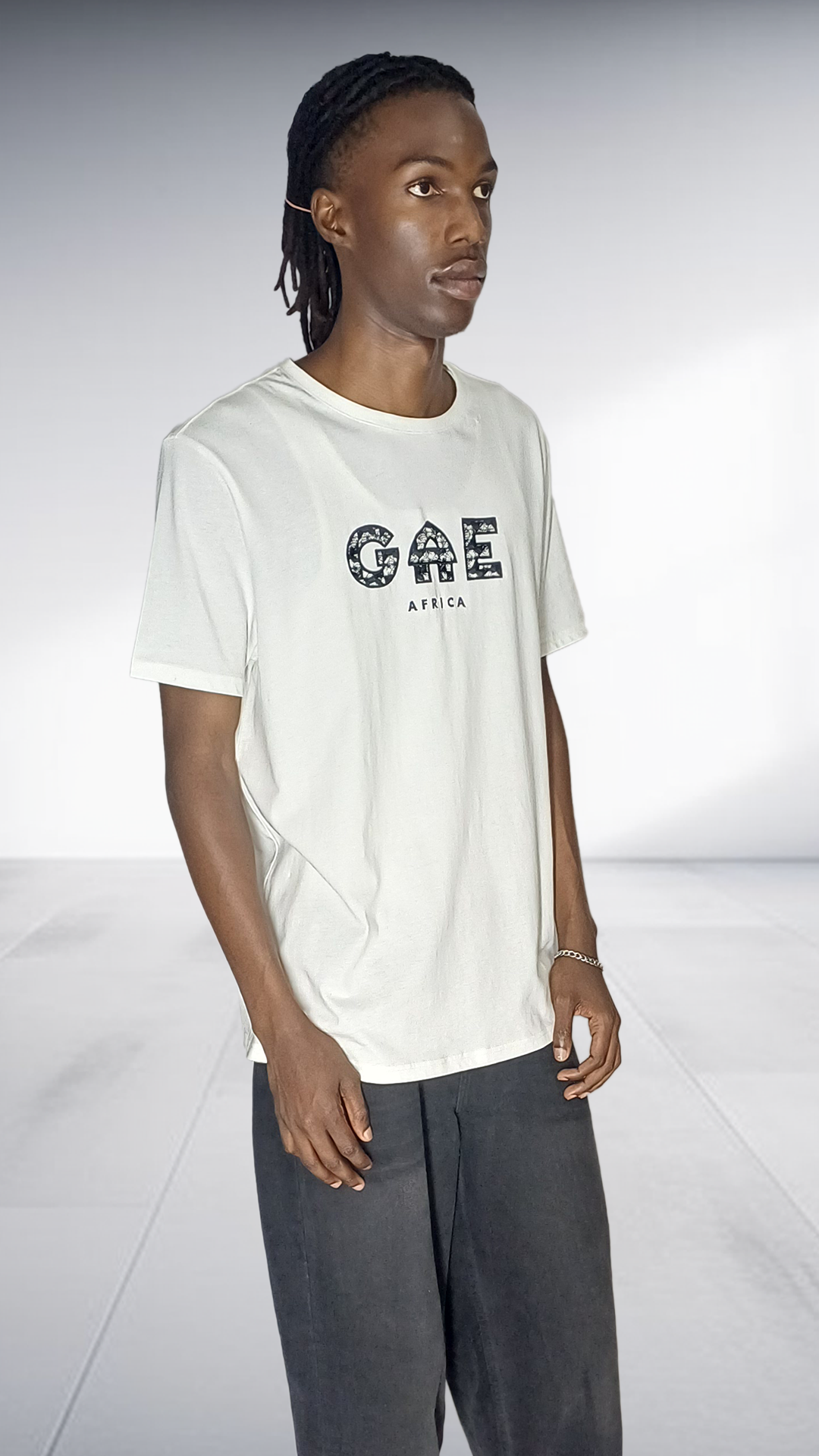 GAE Africa Logo T-Shirt - Cream with African Print