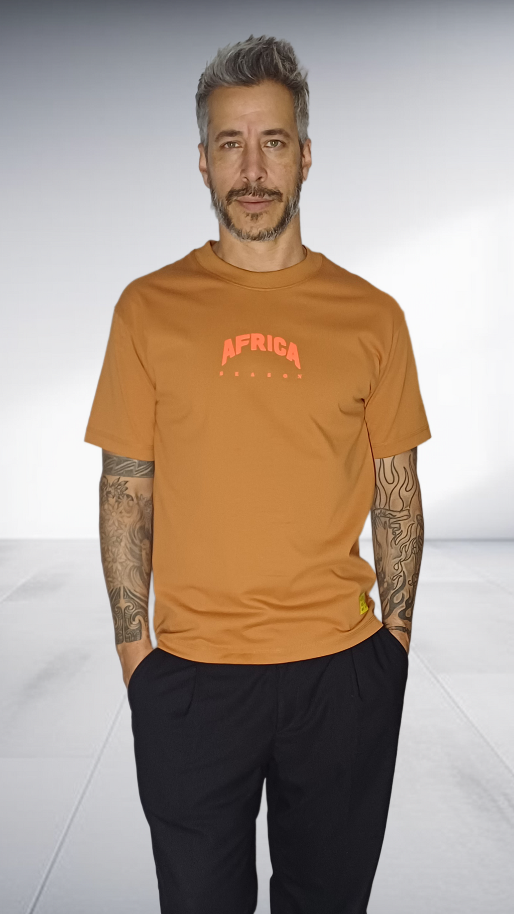 SE7EN HEART BEATS Africa Season Couple Graphic T-Shirt - Caramel & Coral