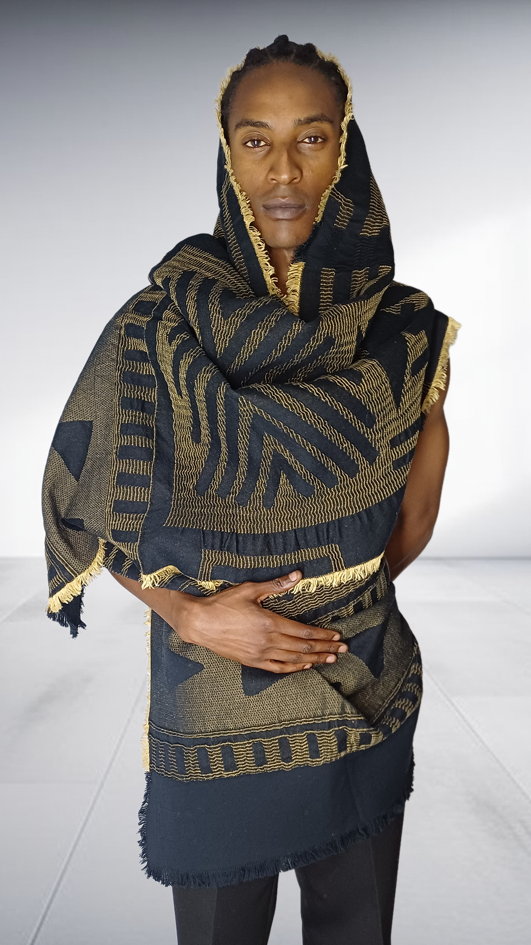 Mille Collines Halishi Shawl - Gold & Black Geometric