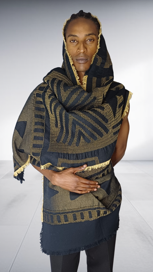Mille Collines Halishi Shawl - Gold & Black Geometric