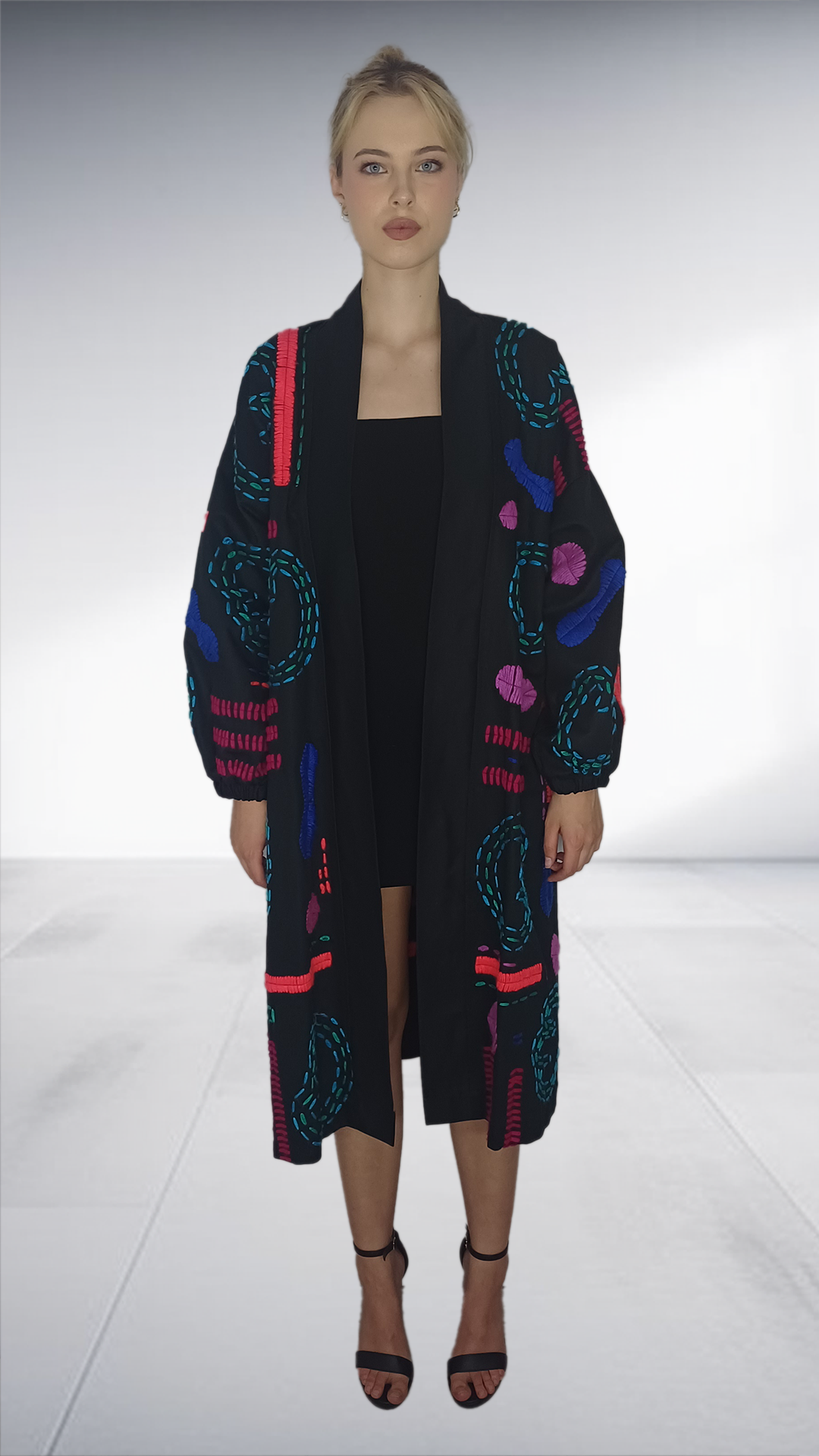 Isabel De Villiers Hand Embroidered Doodle Kimono Jacket
