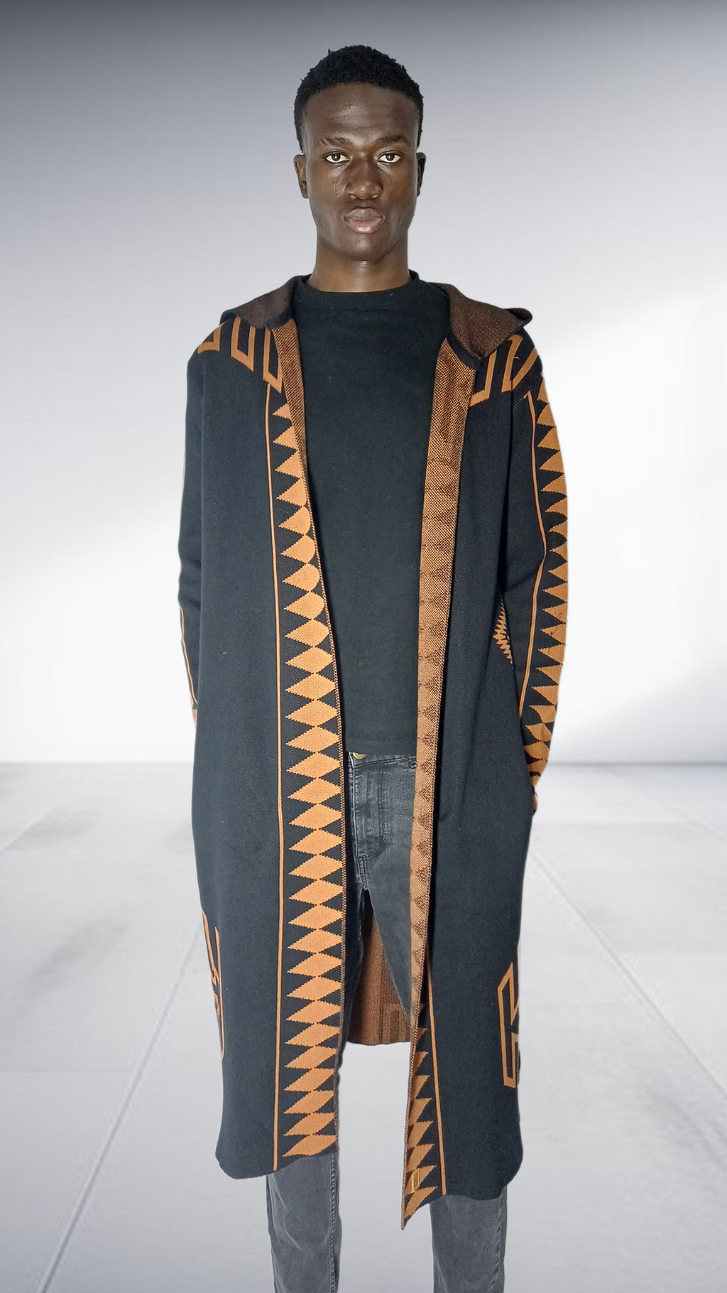 Zeitgeist Diamond Pattern Maxi Cardigan - Black & Bronze