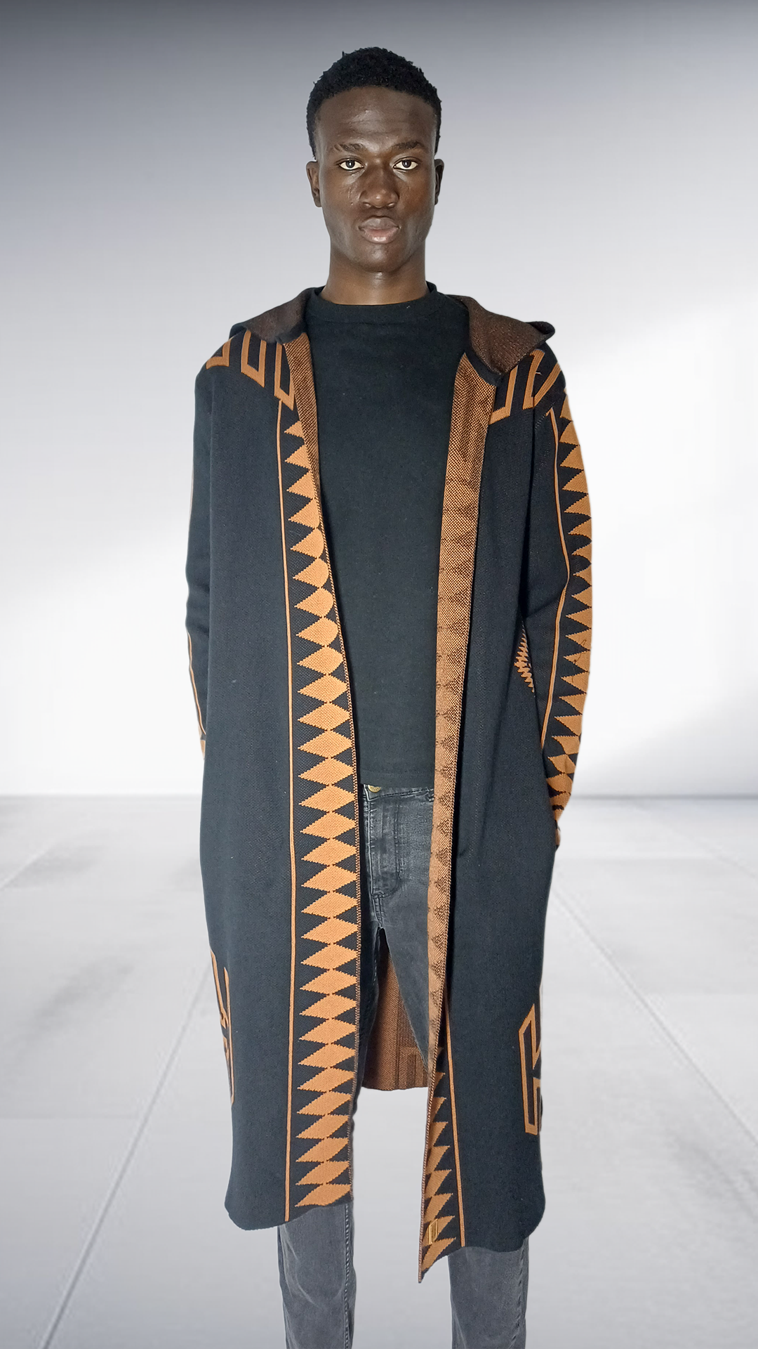 Zeitgeist Diamond Pattern Maxi Cardigan - Black & Bronze