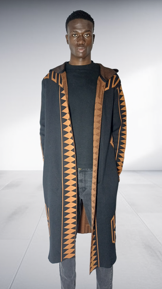 Zeitgeist Diamond Pattern Maxi Cardigan - Black & Bronze
