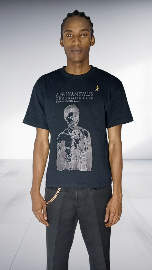 Afrikanswiss Silver Portrait T-Shirt - Black