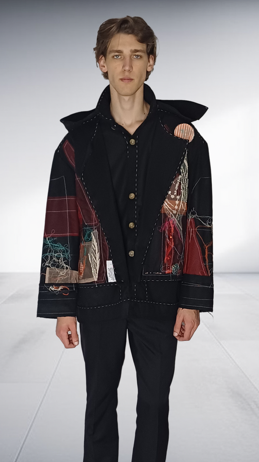 Sipho Mbuto Artistic Hooded Jacket - Black with Embellishments