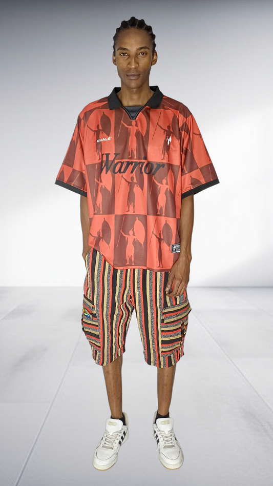 Chale Warrior Jersey & Striped Cargo Shorts Set - Coral