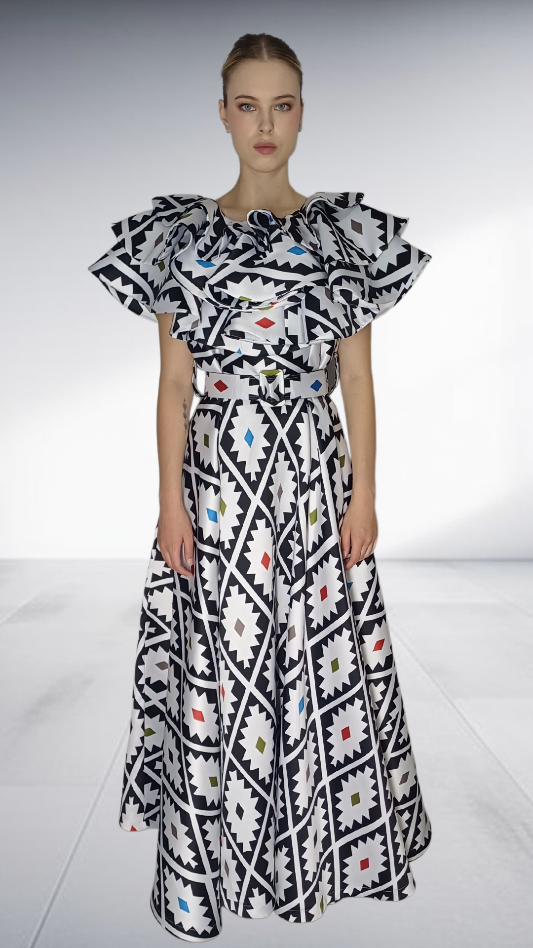 Jozsy Triple Collar Ndebele Maxi Dress - Black, White & Multicolor