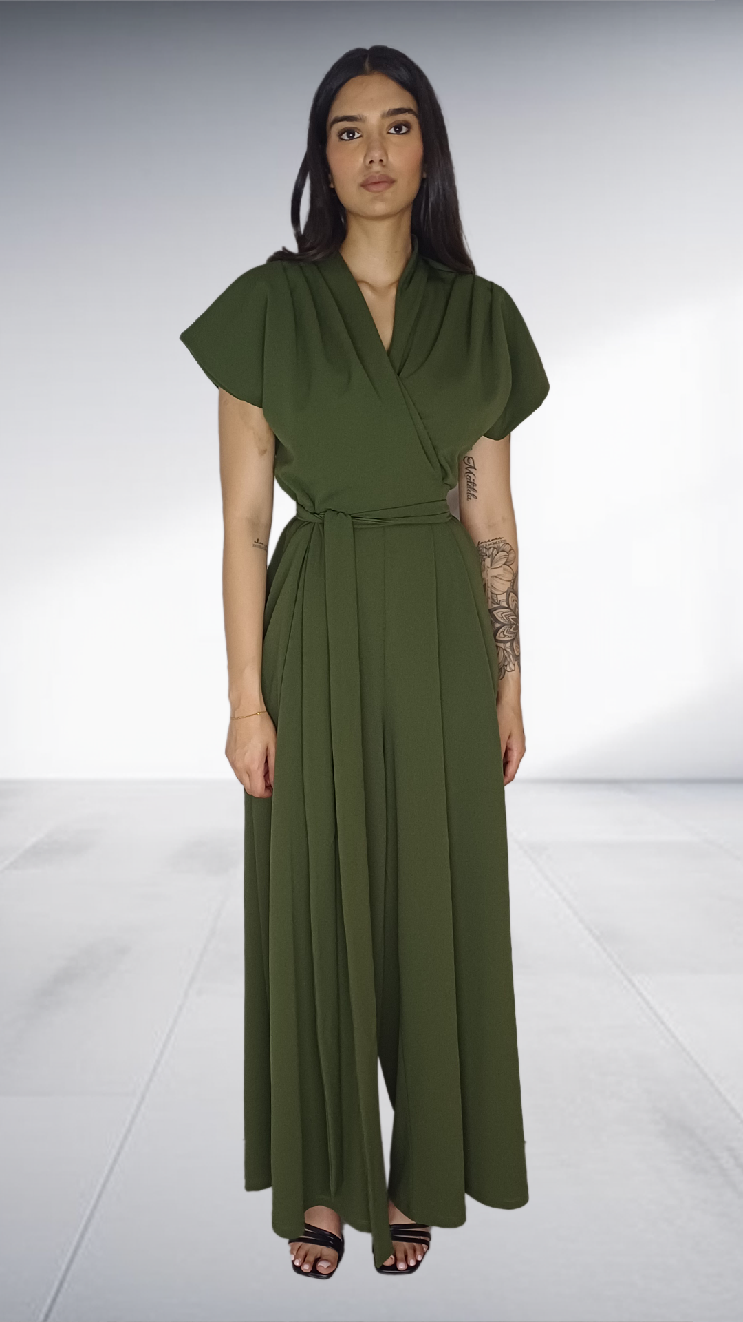 Erre Olive Green Wrap Jumpsuit
