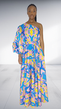 Imprint Vibrant Abstract Print One-Shoulder Maxi Dress