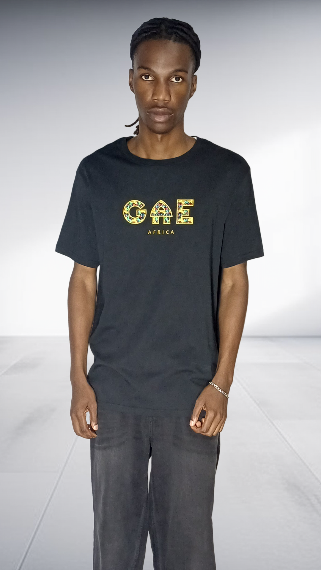 GAE Africa Logo T-Shirt - Black with Gold Embroidery