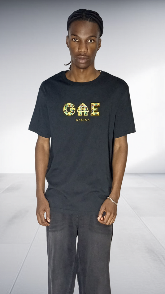 GAE Africa Logo T-Shirt - Black with Gold Embroidery