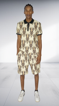 Ephymol Traditional Polo & Shorts Set - Cream & Brown