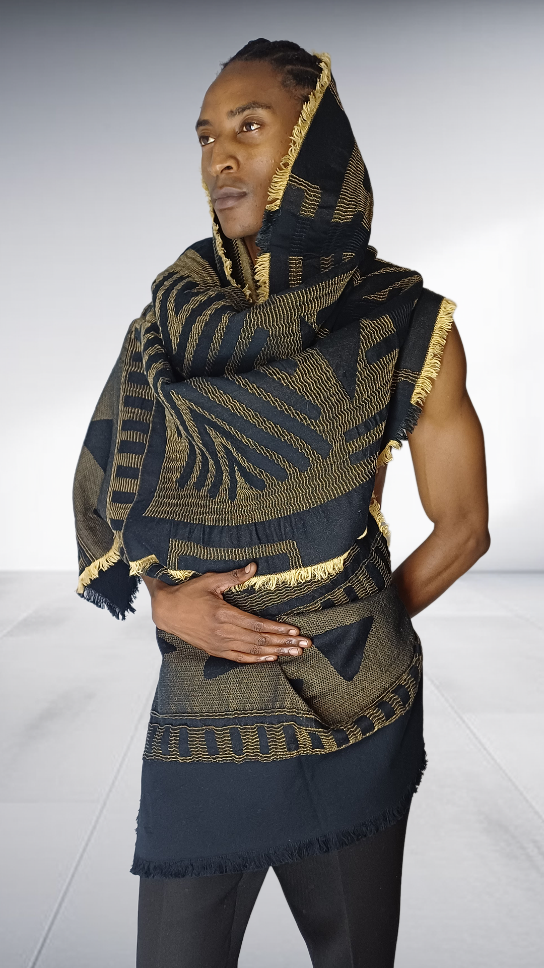 Mille Collines Halishi Shawl - Gold & Black Geometric