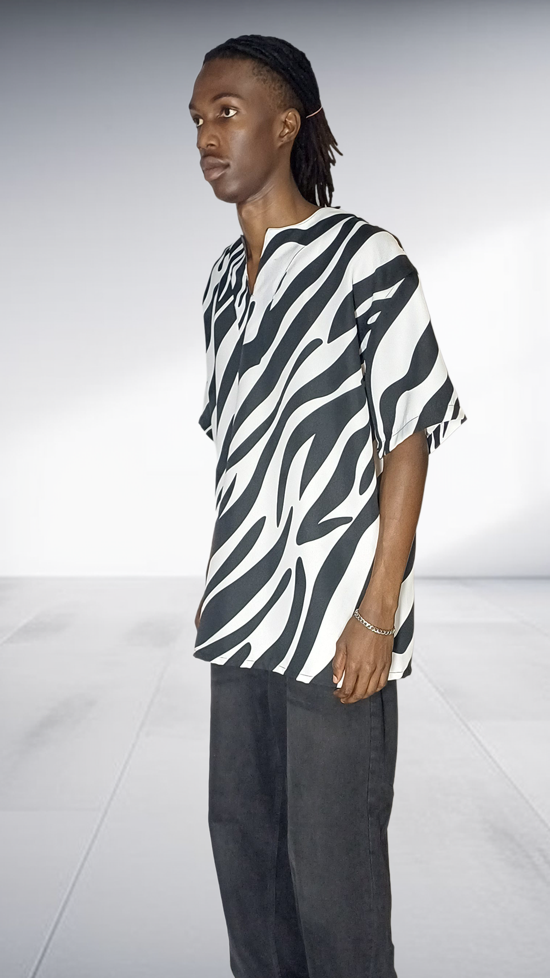 Imprint Zebra Print Oversized Short Sleeve Shirt - Black & White